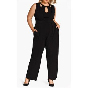 City Chic Angular Wide Leg Jumpsuit Black Plus 22 3X Pockets NWOT Formal Wedding